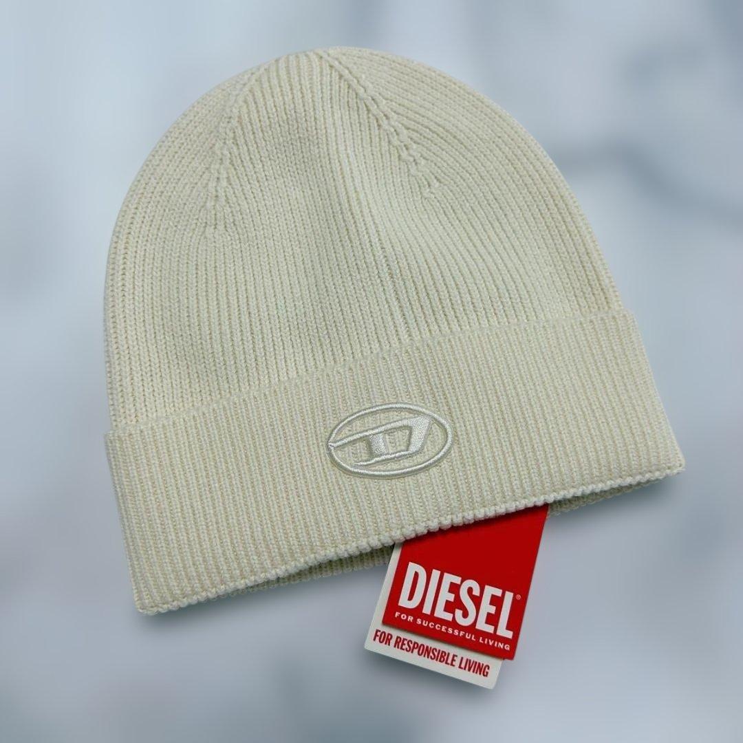 DIESEL ディーゼル ビーニー ニット帽 ホワイト 白　ロゴ