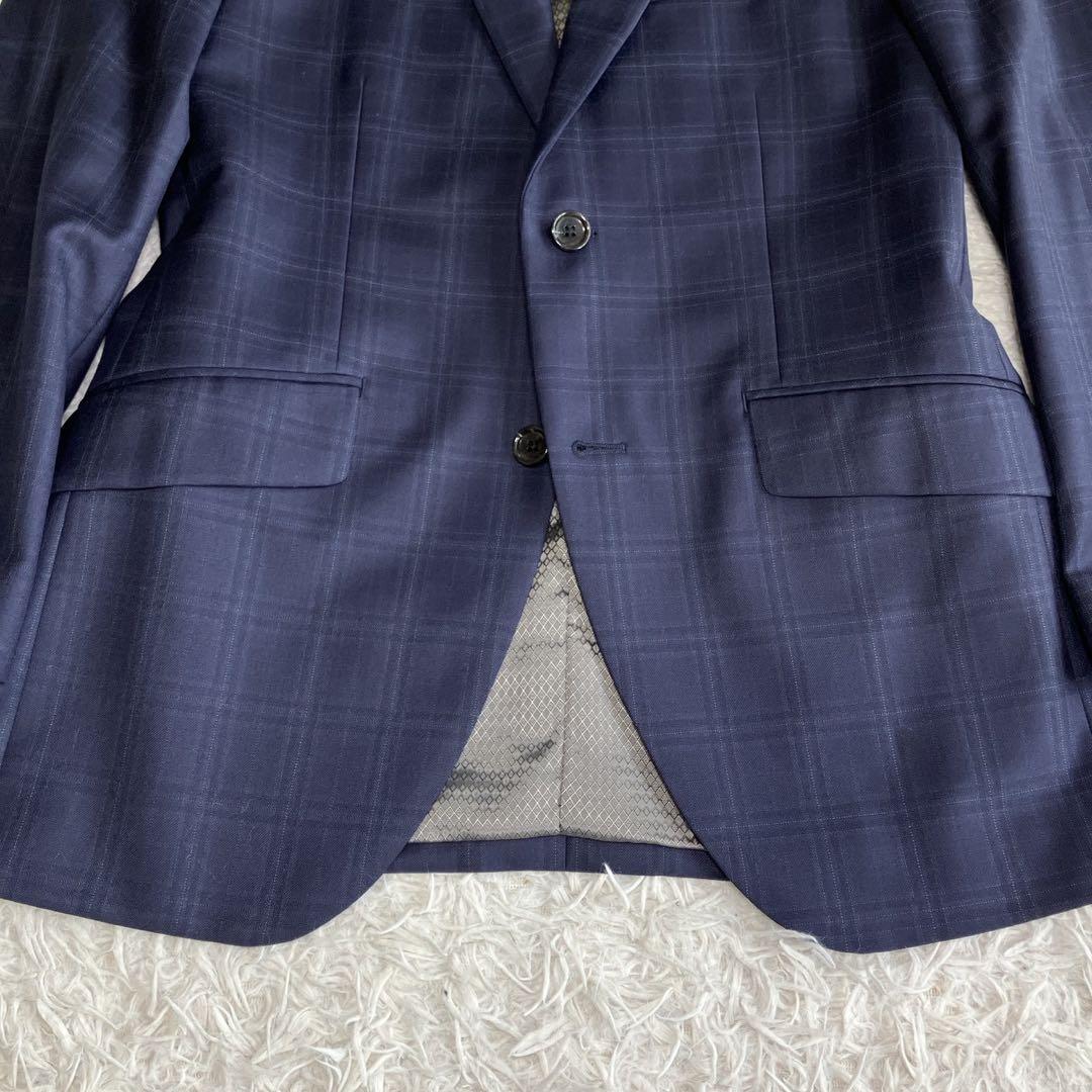 ◎極美品 銀座グローバルスタイル×ゼニア 高級生地 人気 ネイビー+チェック柄1