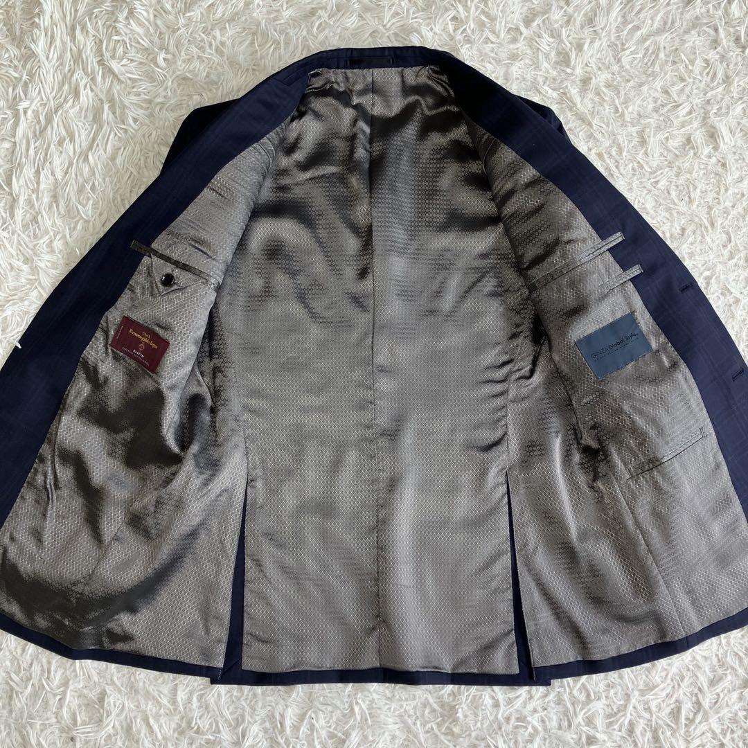 ◎極美品 銀座グローバルスタイル×ゼニア 高級生地 人気 ネイビー+チェック柄1