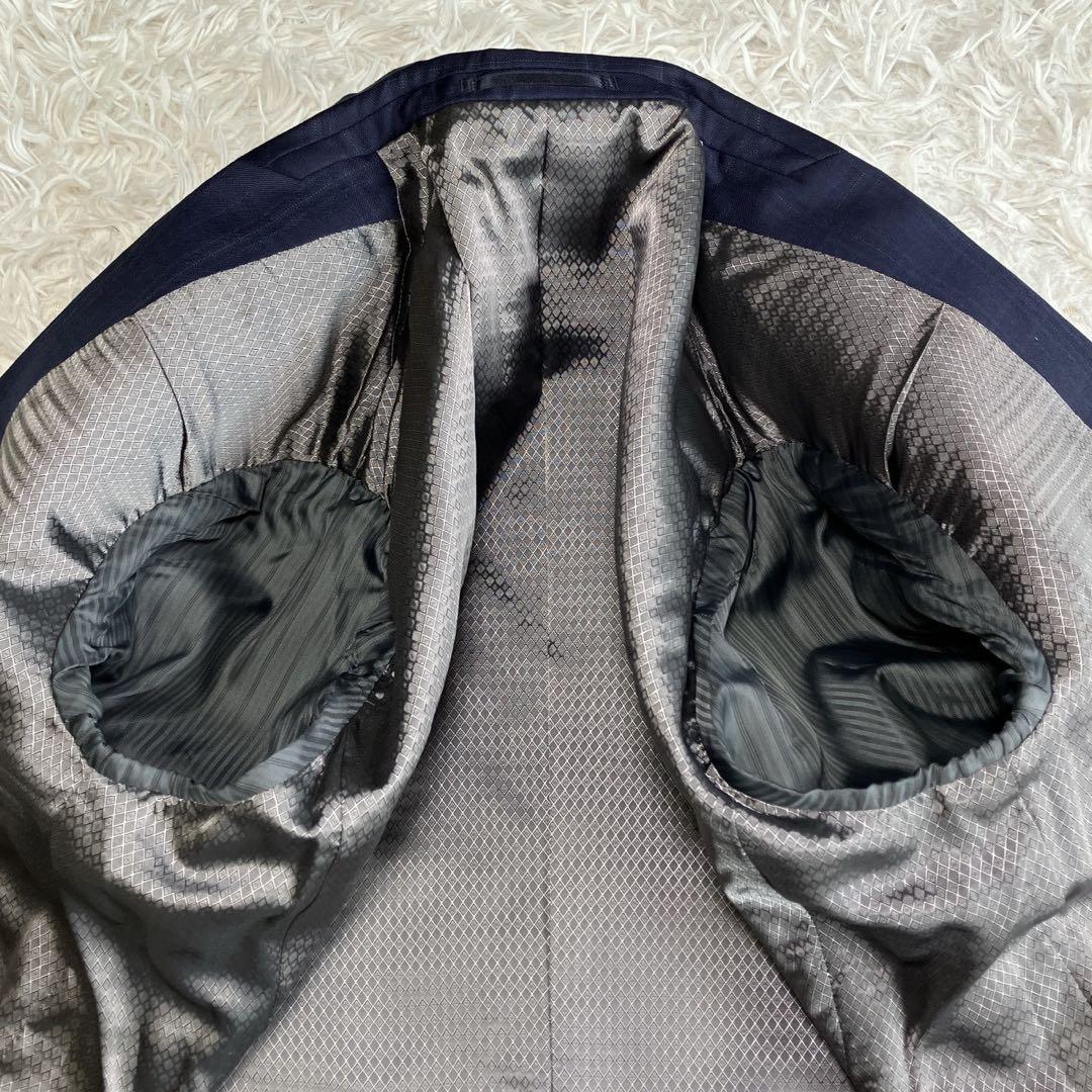 ◎極美品 銀座グローバルスタイル×ゼニア 高級生地 人気 ネイビー+チェック柄1