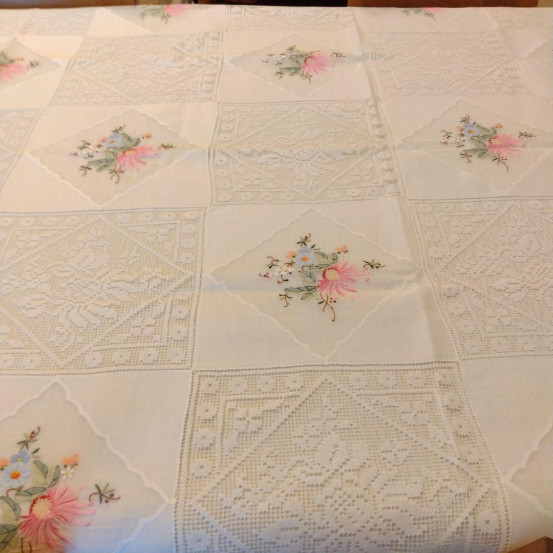 スワトウ仙頭、手刺繍レース 大判テーブルクロス　貴重