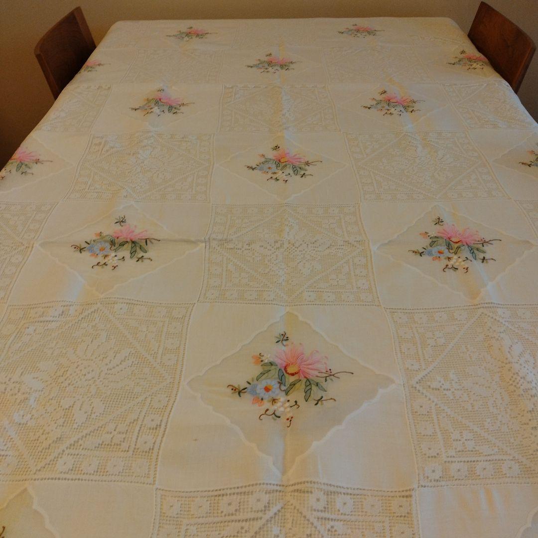スワトウ仙頭、手刺繍レース 大判テーブルクロス　貴重