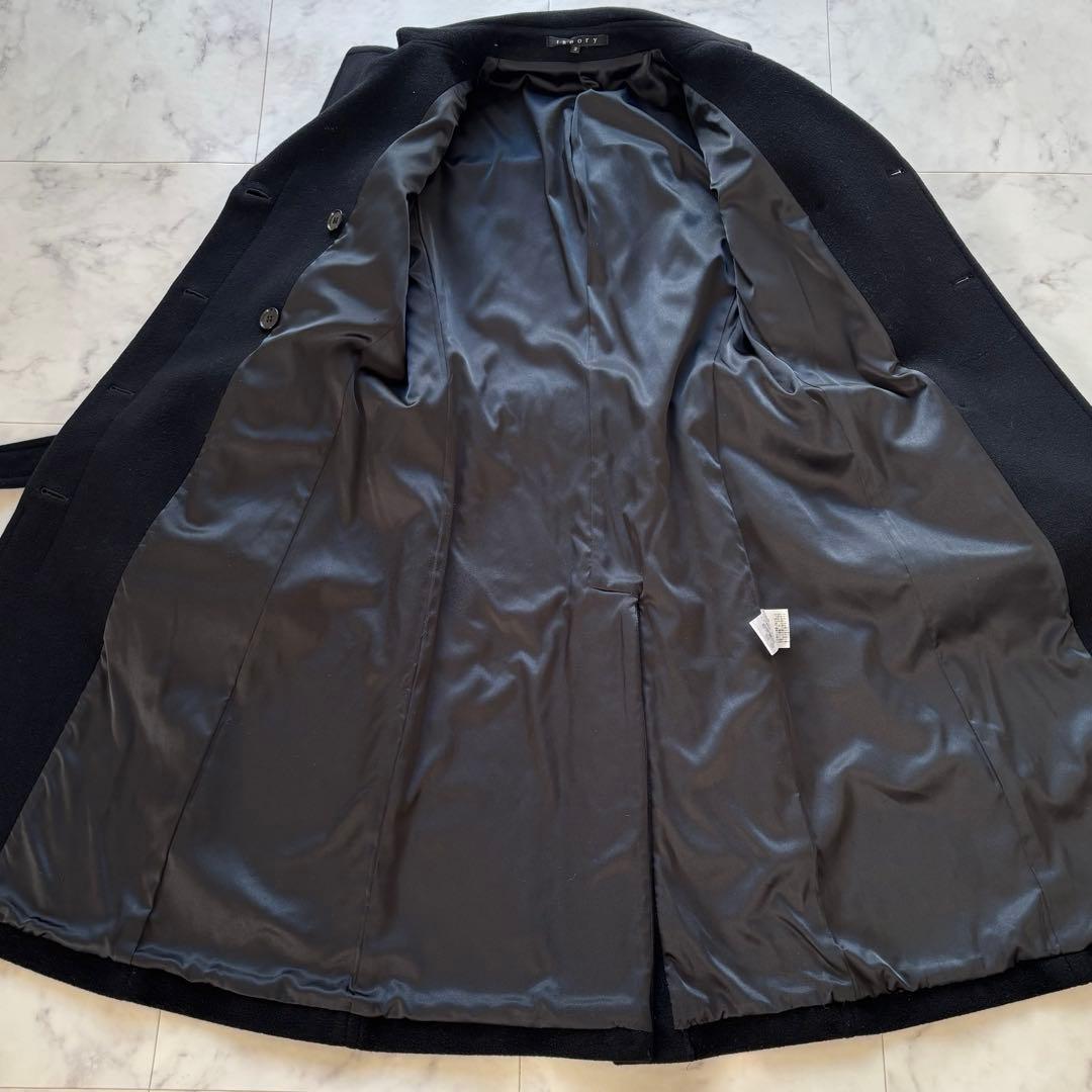 【極美品】theory カシミア×アンゴラ混 ベルト付ロングコート　ブラック　黒