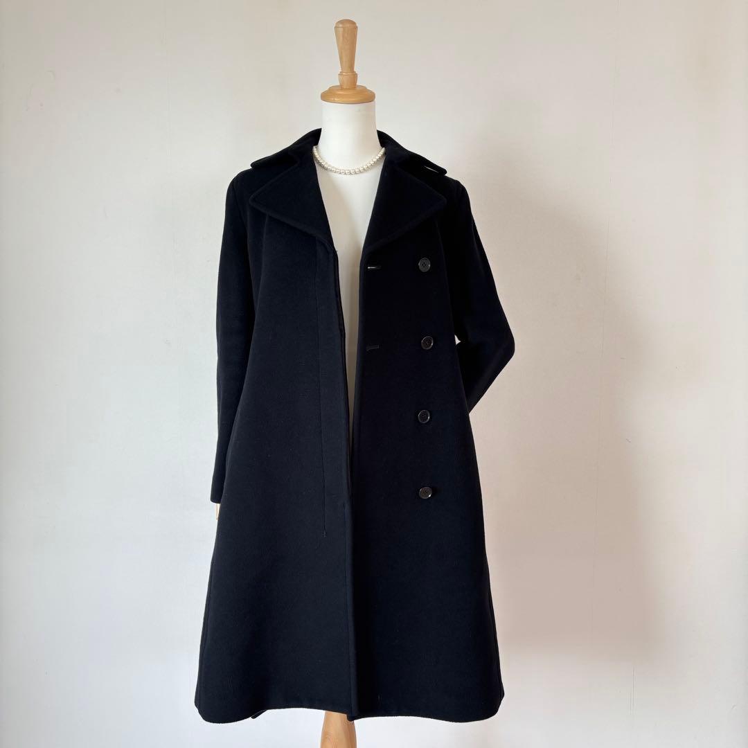 【極美品】theory カシミア×アンゴラ混 ベルト付ロングコート　ブラック　黒