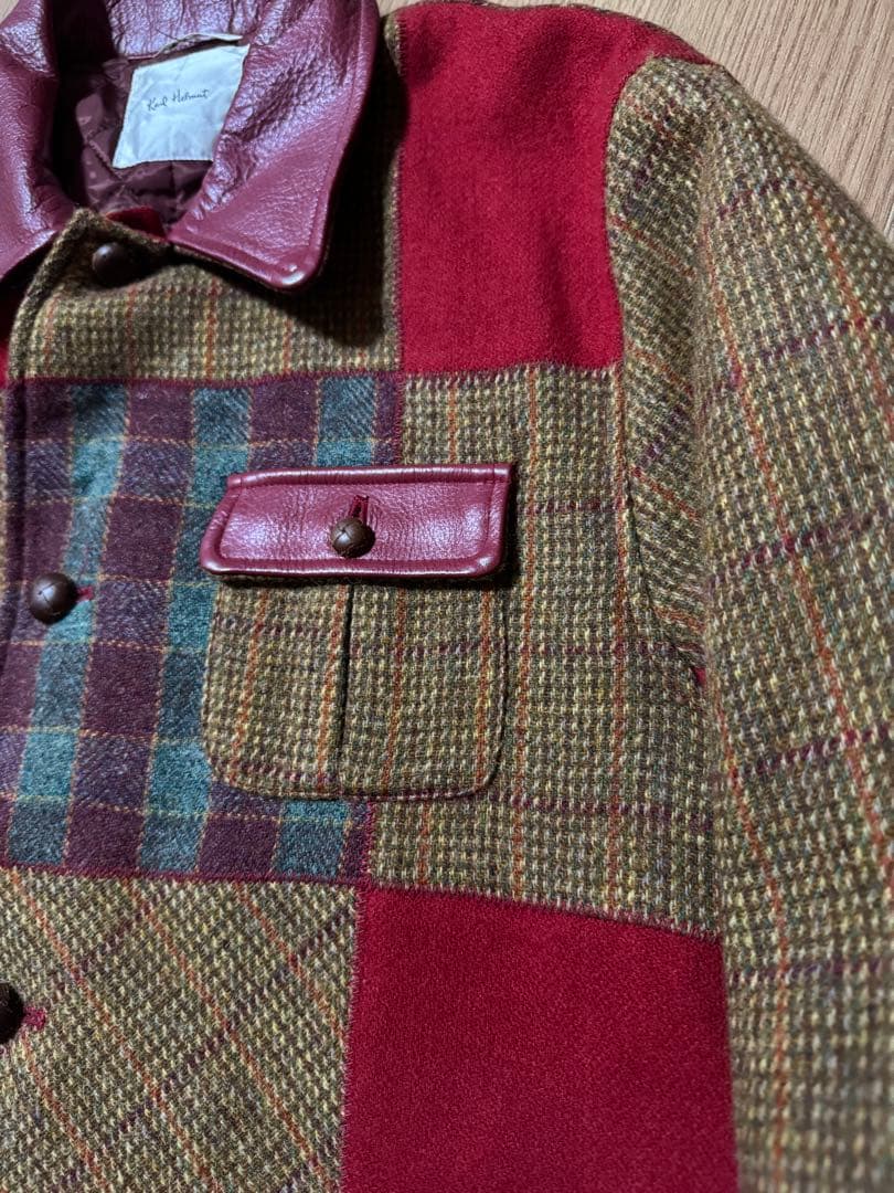 雰囲気抜群 KARL HELMUT 襟革 ツイード パッチワーク カバーオール