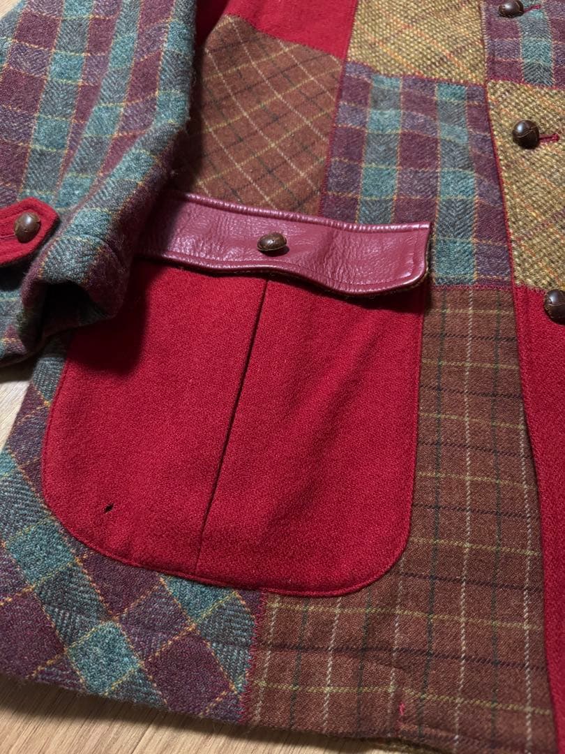 雰囲気抜群 KARL HELMUT 襟革 ツイード パッチワーク カバーオール