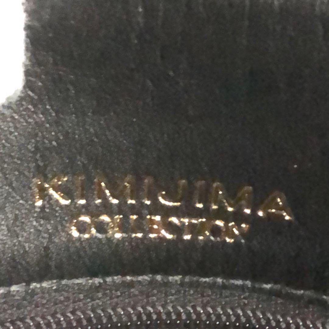 KIMIJIMA 黒いレザーバケットバッグ ゴールド金具付き 縦スエードデザイン