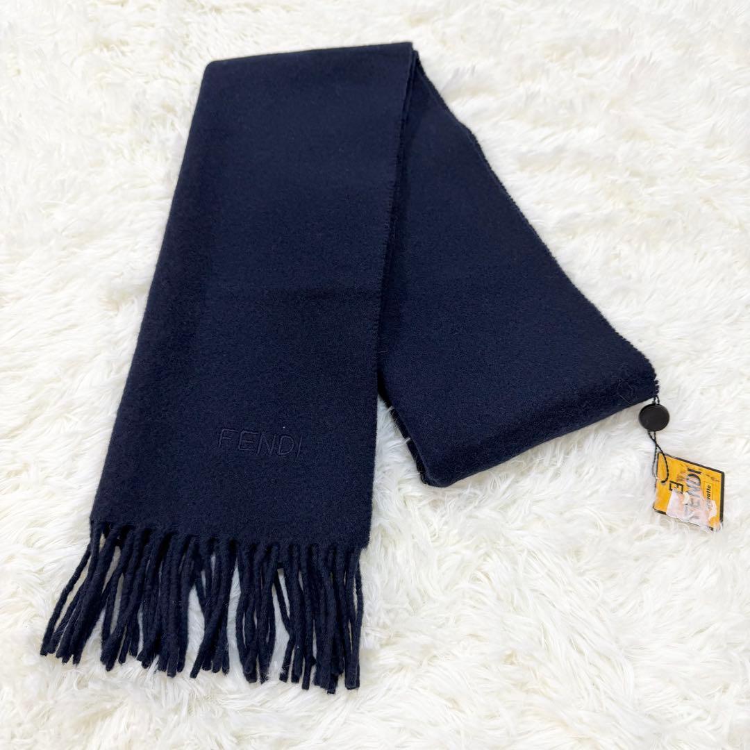 新品タグ付✨FENDI フェンディ カシミア混マフラー ネイビー イタリア製