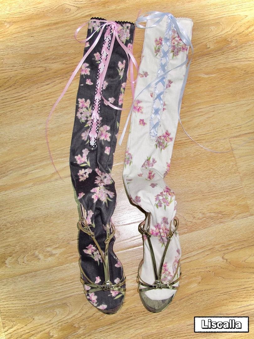 即日発送LIS CALLA｜“My Diary”花柄リボンソックス（ブラック）
