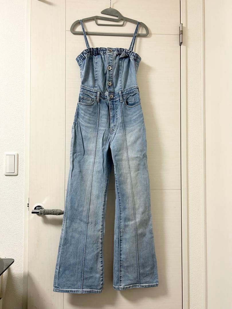 GYDA♡BACKリボンデニムロンパース アイスブルー Sサイズ