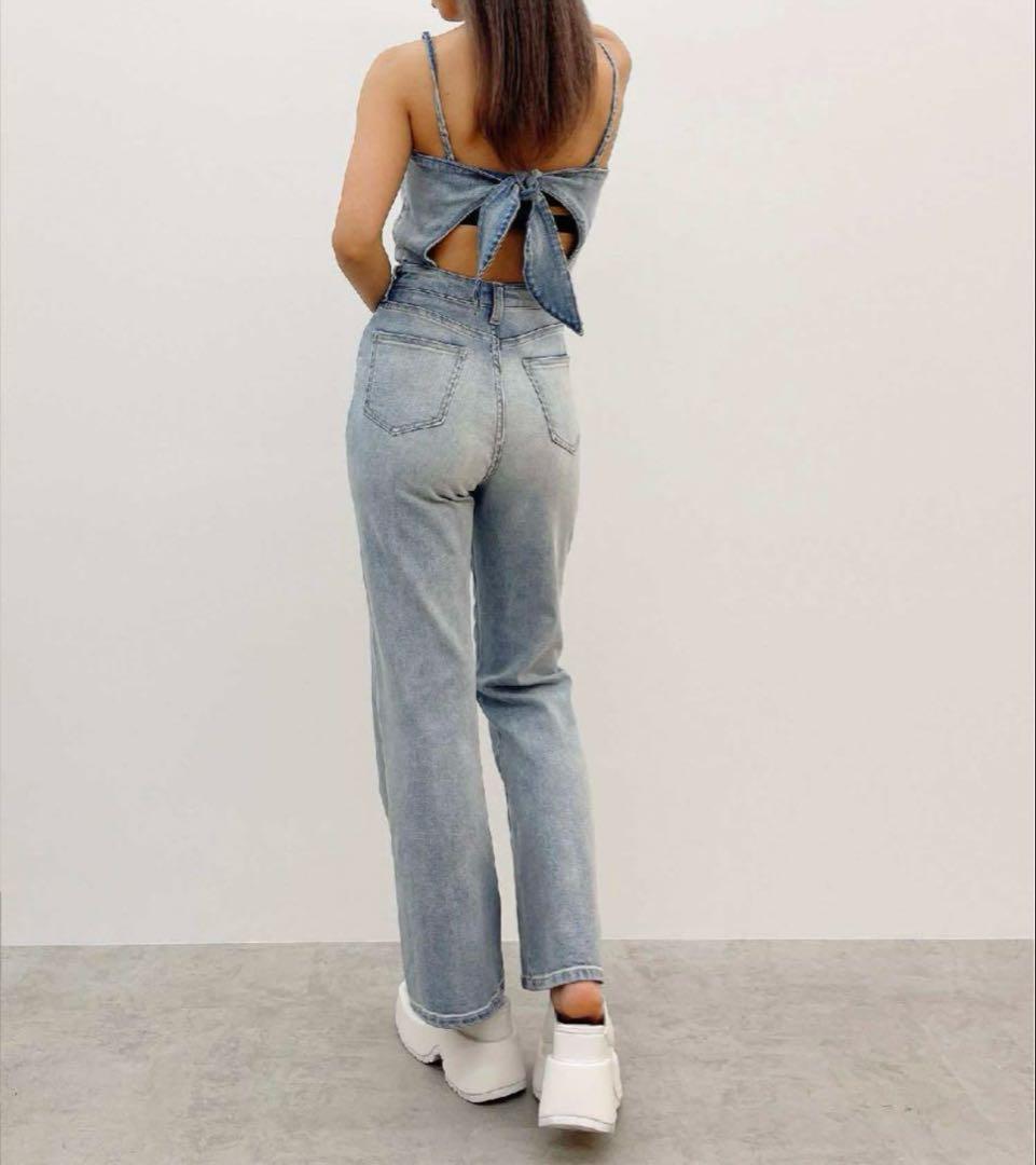 GYDA♡BACKリボンデニムロンパース アイスブルー Sサイズ