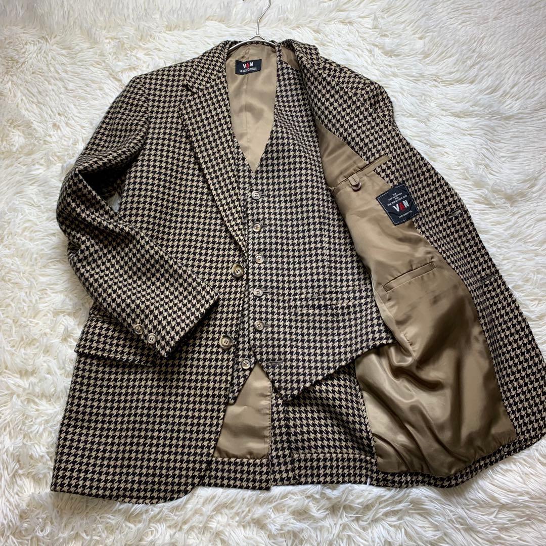 2ピース 千鳥柄 ヴァンヂャケット テーラードジャケット ジレ ベスト