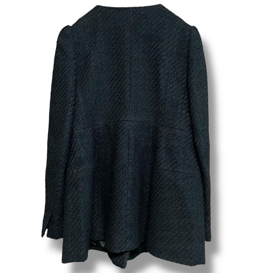 CELFORD セルフォードツイードペプラムノーカラージャケット ブラック 36