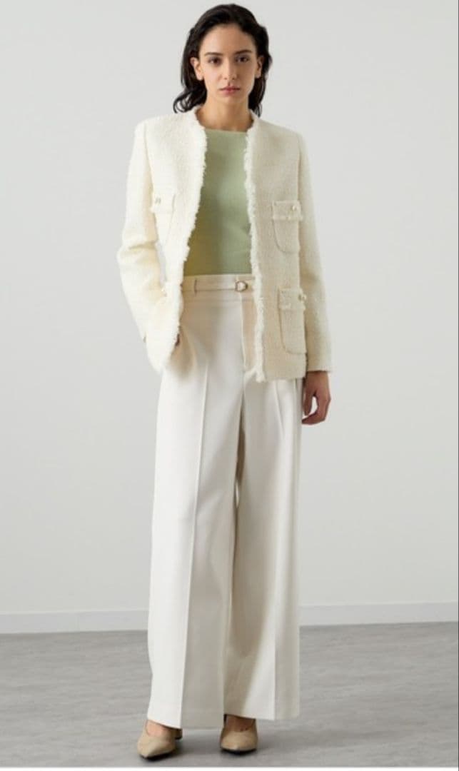 【美品】ANAYI ツイード パールボタン ジャケット ホワイト 36