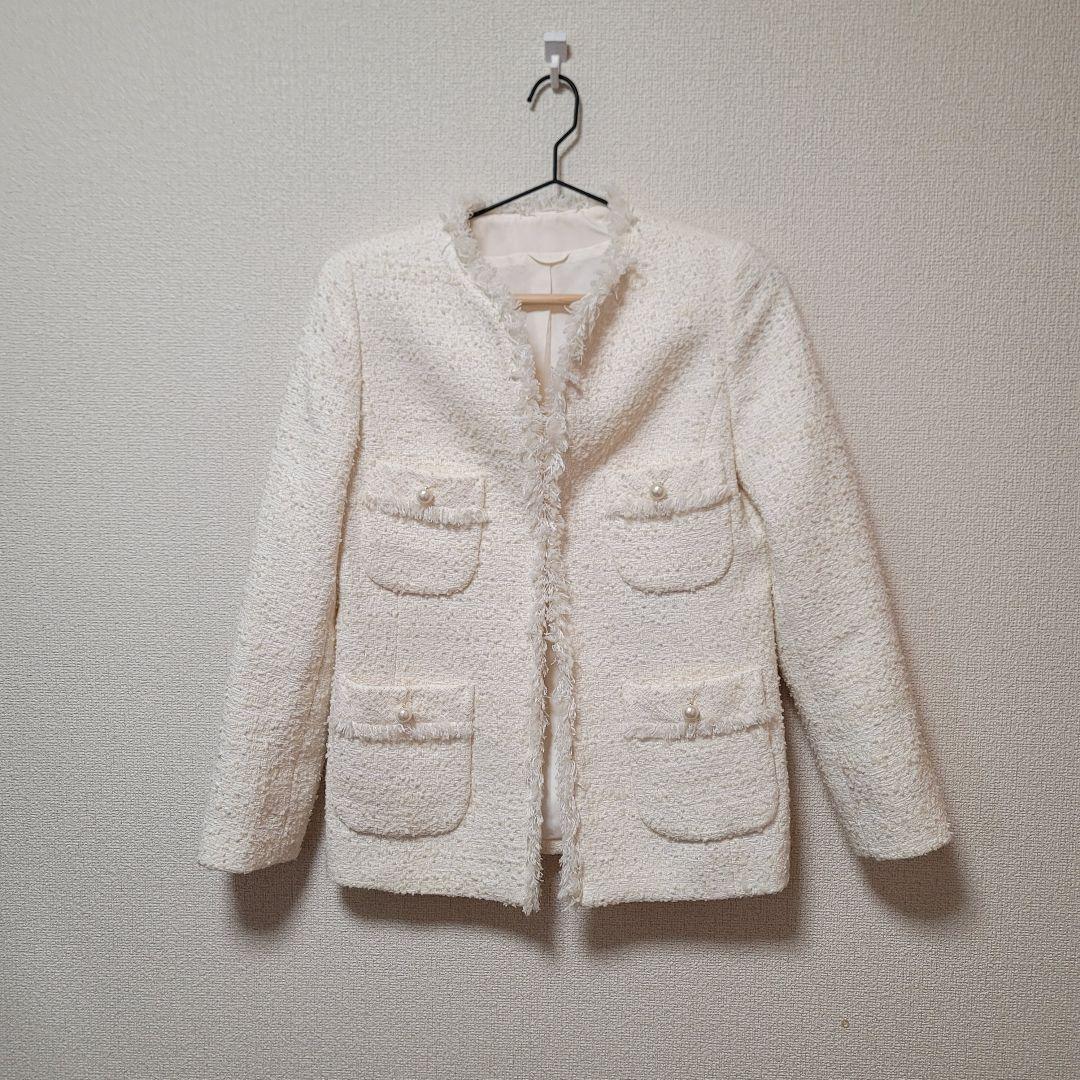 【美品】ANAYI ツイード パールボタン ジャケット ホワイト 36