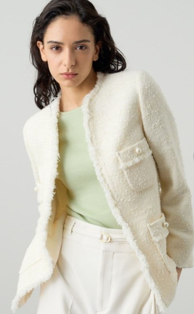 【美品】ANAYI ツイード パールボタン ジャケット ホワイト 36