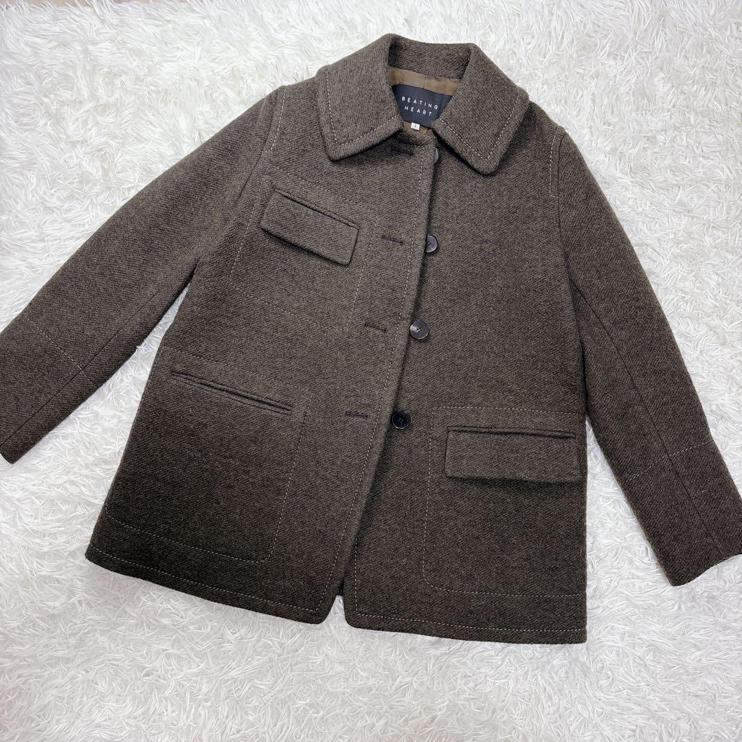 【美品】ビーディングハート　ウールコート　オリーブ