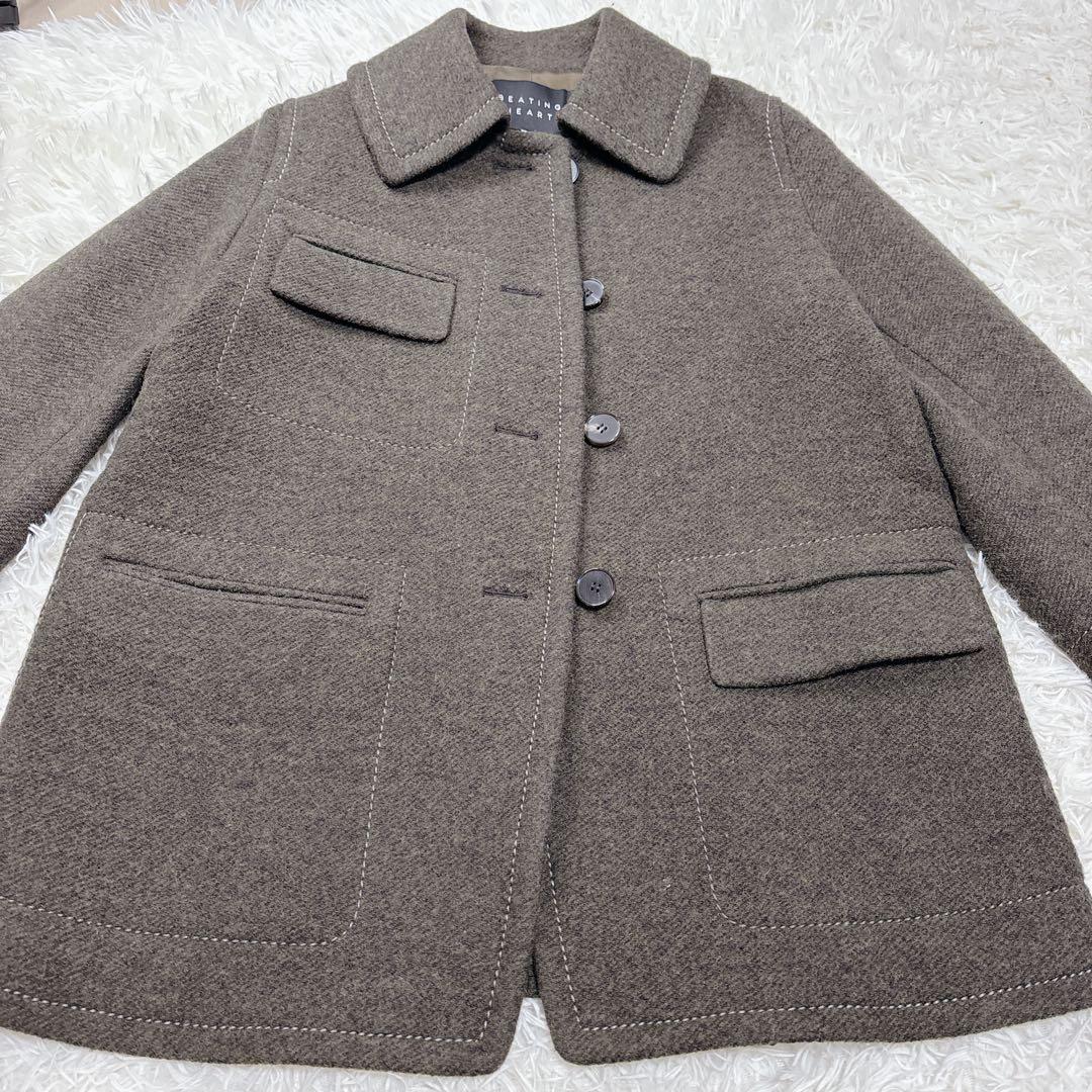 【美品】ビーディングハート　ウールコート　オリーブ