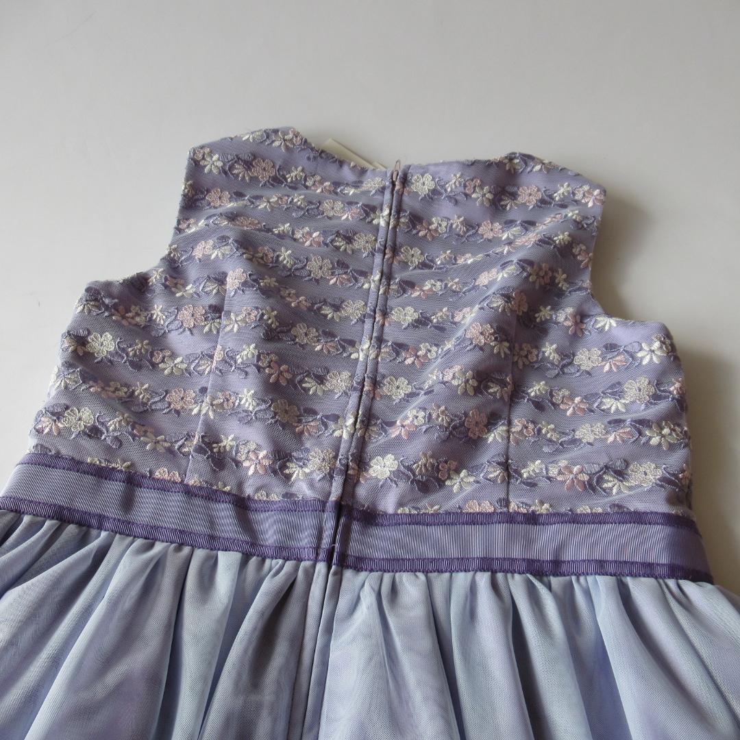 組曲新品ラベンダー ボーダーレースドレス ワンピース 150