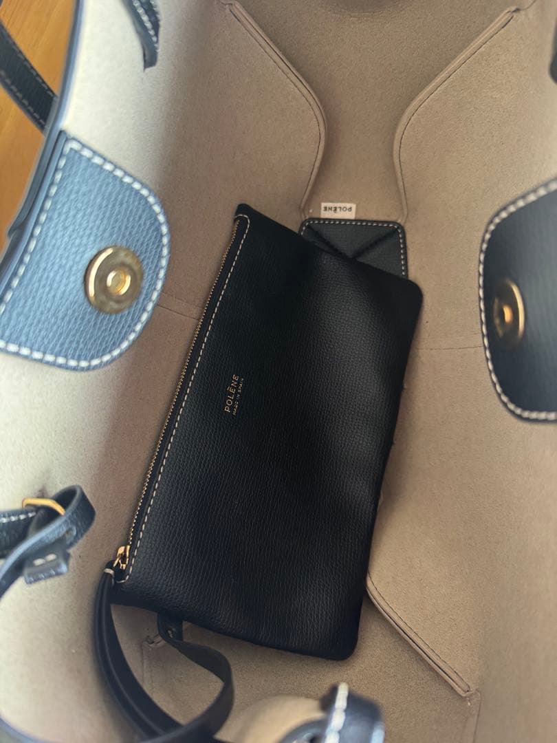 【美品】POLÈNE Cyme Mini ブラックレザートートバッグ