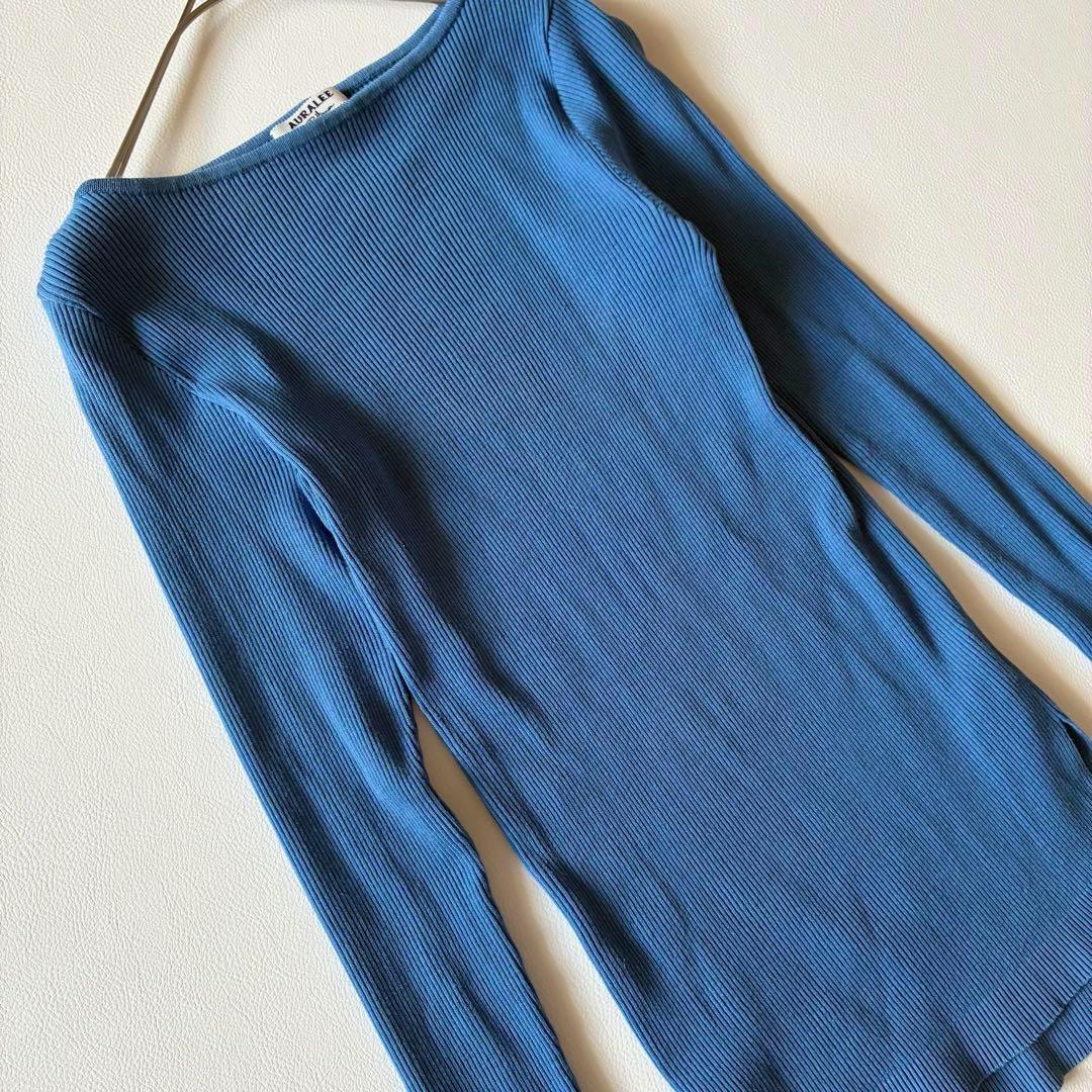 オーラリー　2022　ロンハーマン別注　リブボートネック プルオーバー　ブルー