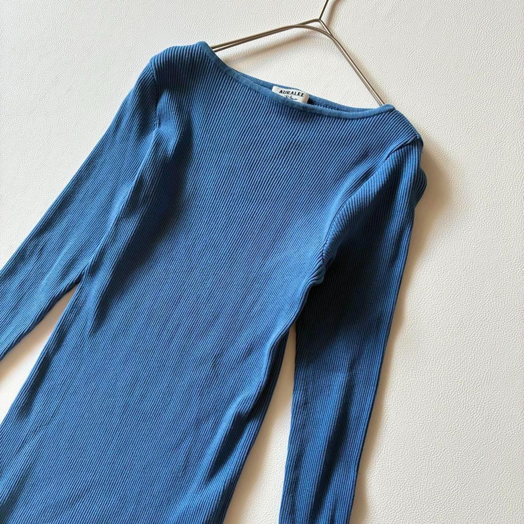 オーラリー　2022　ロンハーマン別注　リブボートネック プルオーバー　ブルー