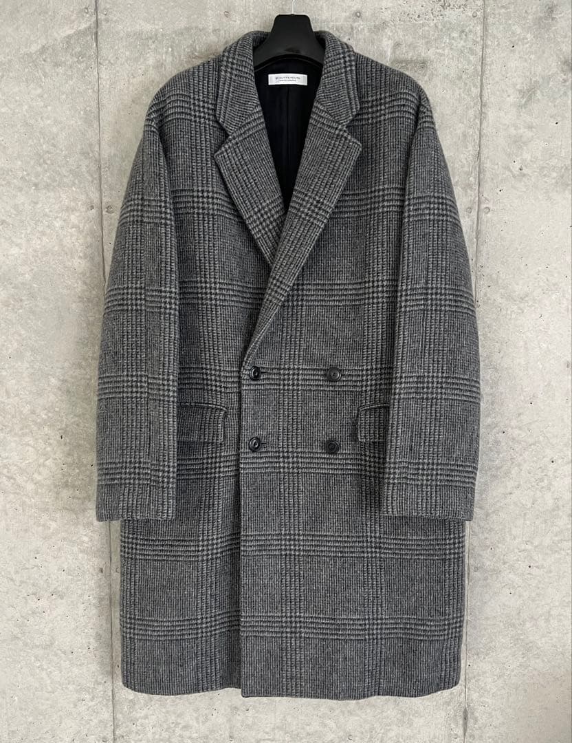 ユナイテッドアローズ　グレーチェック ダブルブレスト チェスターコート　L