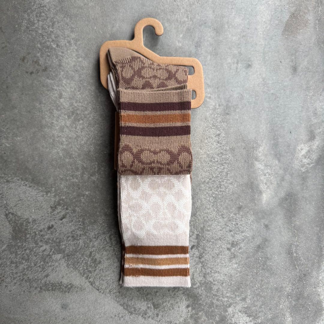 COACH コーチ　カーフソックス ブラウン/ホワイト