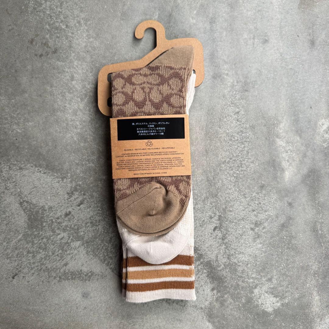 COACH コーチ　カーフソックス ブラウン/ホワイト