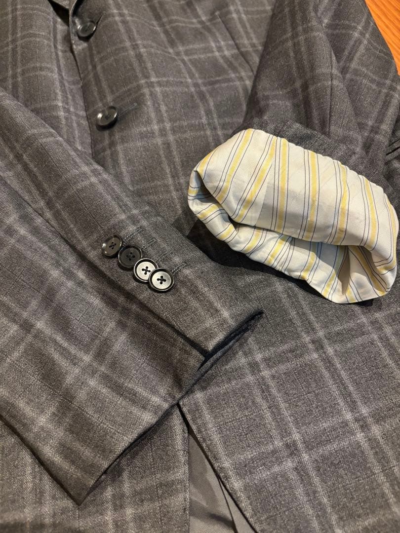 ビームスハート ロロピアーナ ウール100 チェック スーツ グレー 52