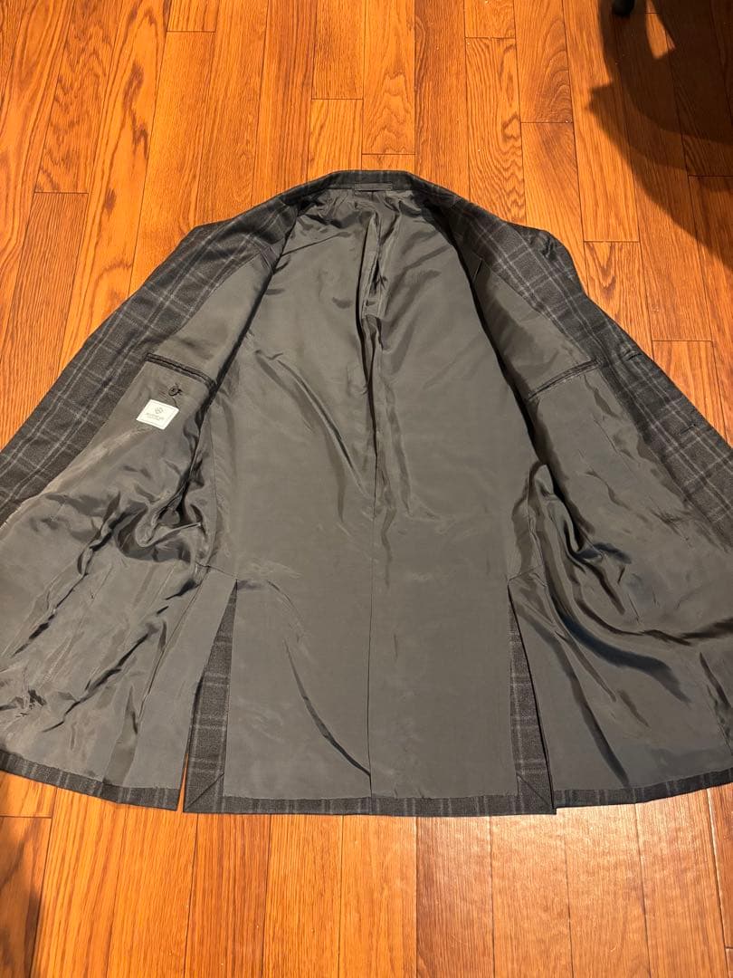 ビームスハート ロロピアーナ ウール100 チェック スーツ グレー 52