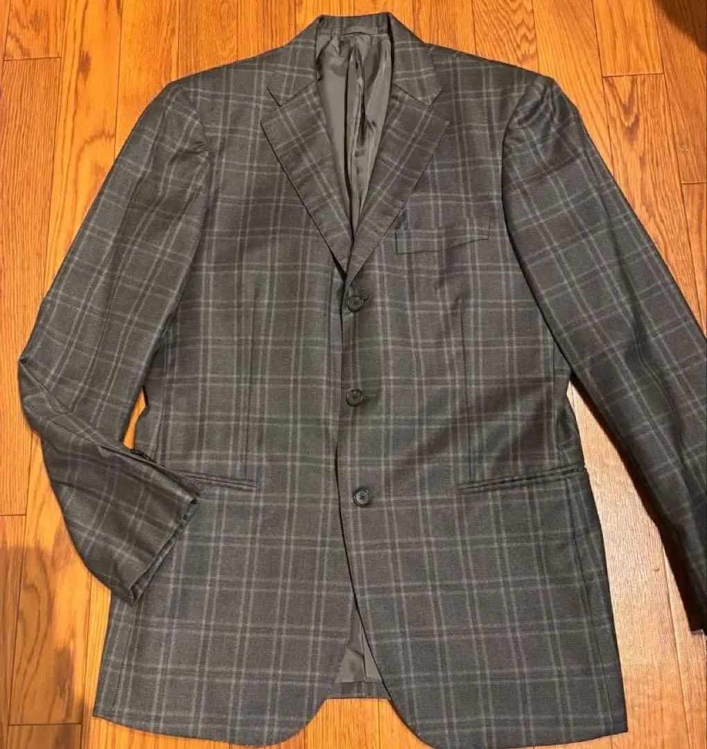 ビームスハート ロロピアーナ ウール100 チェック スーツ グレー 52