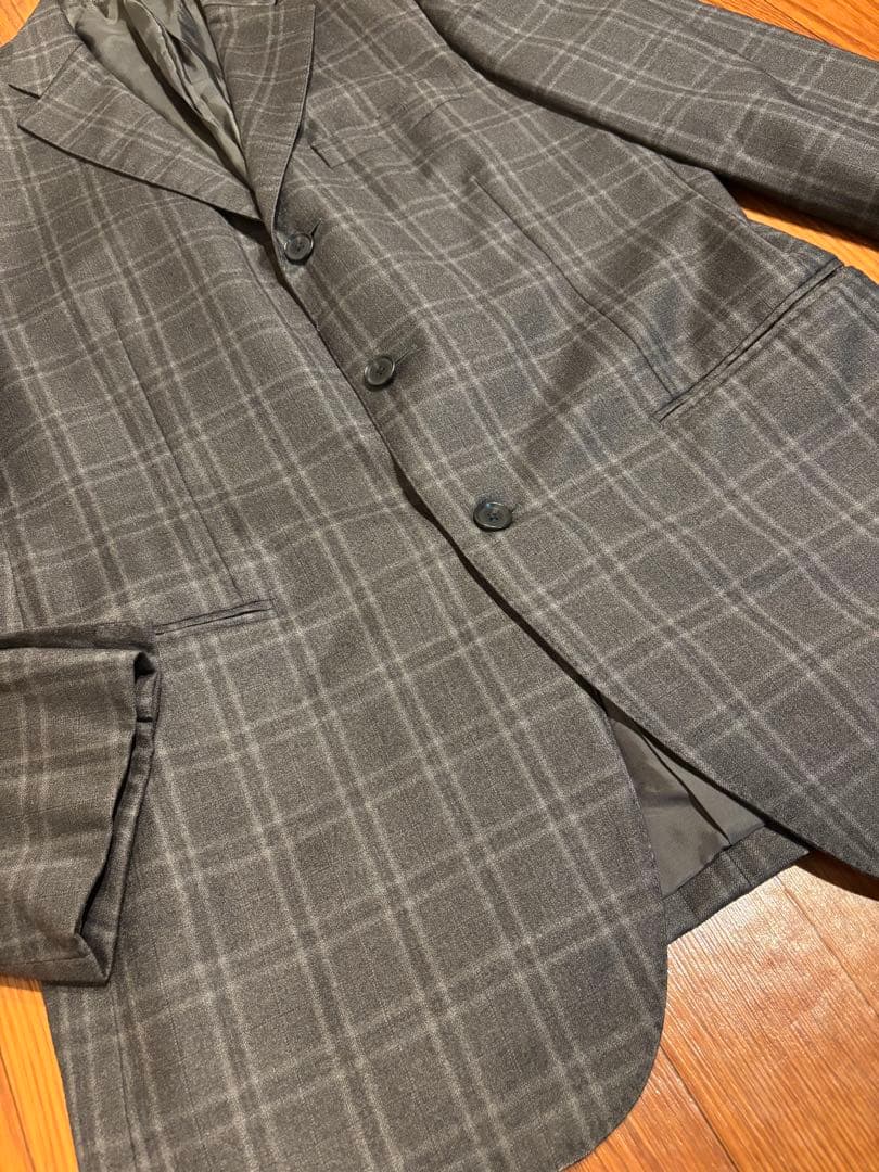 ビームスハート ロロピアーナ ウール100 チェック スーツ グレー 52