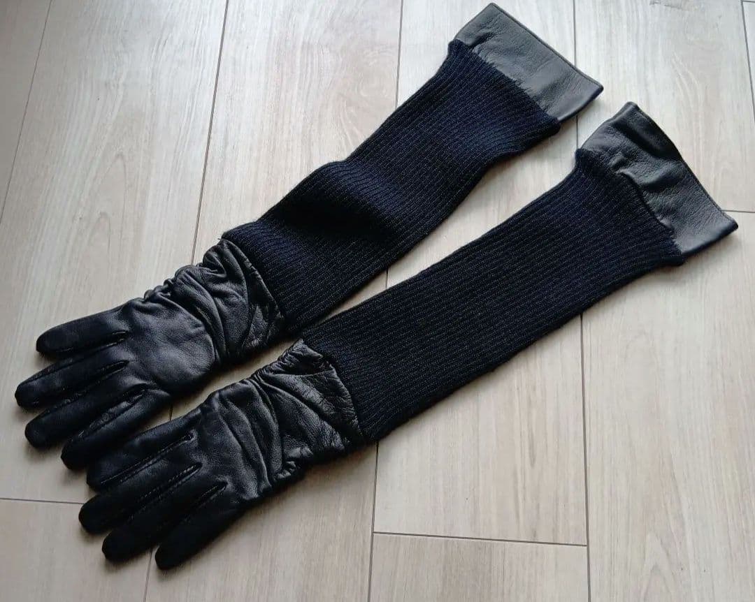 アントニオムローロ　イタリア製ニット×ナッパ革　ロング手袋　注意ほつれあり。