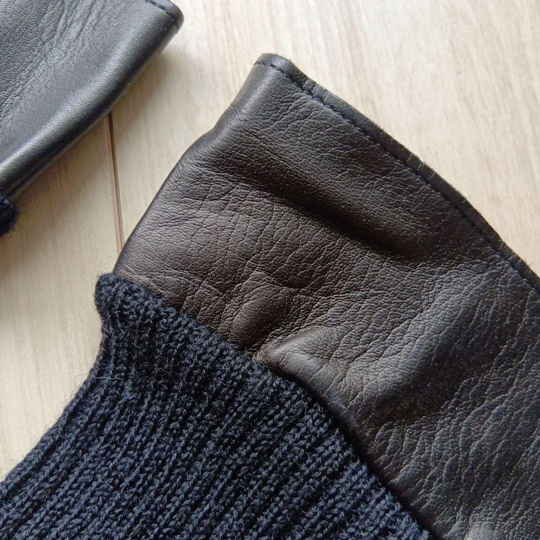 アントニオムローロ　イタリア製ニット×ナッパ革　ロング手袋　注意ほつれあり。