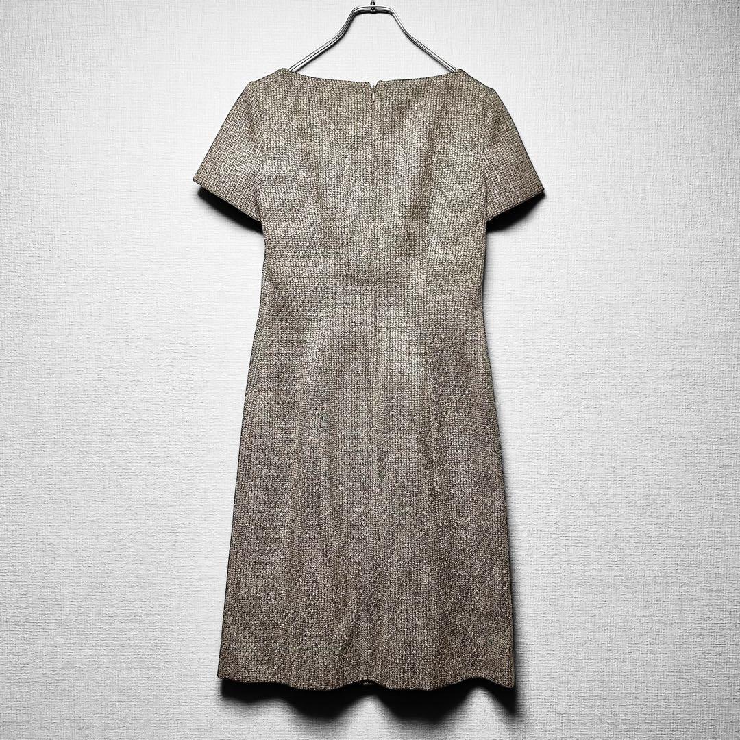 【美品】サルヴァトーレフェラガモ ツイード ドレスワンピース タック 半袖 42