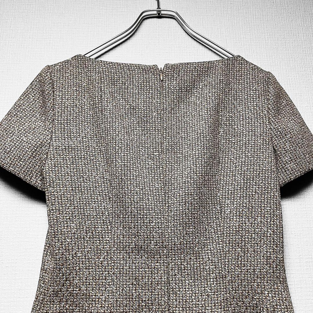 【美品】サルヴァトーレフェラガモ ツイード ドレスワンピース タック 半袖 42