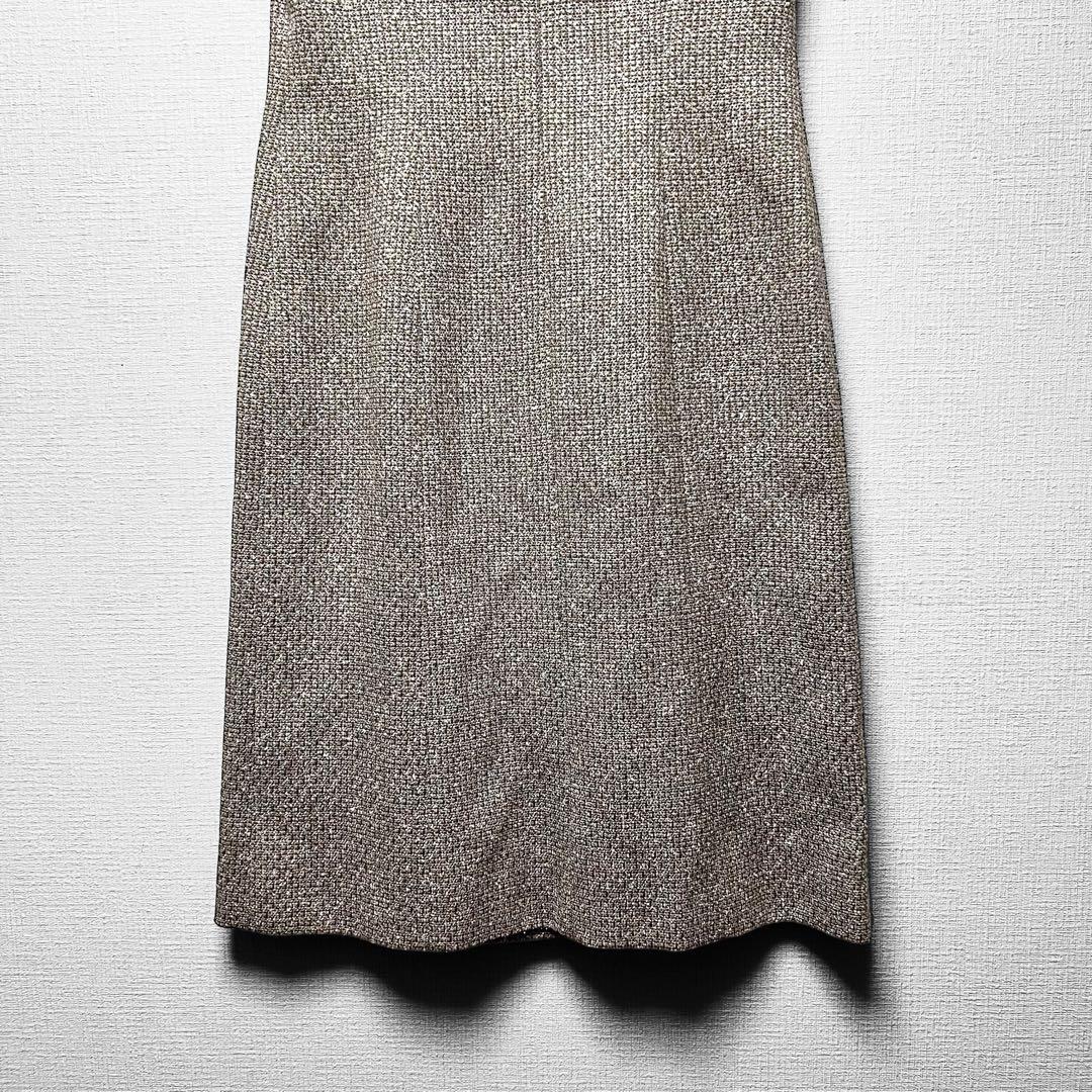 【美品】サルヴァトーレフェラガモ ツイード ドレスワンピース タック 半袖 42