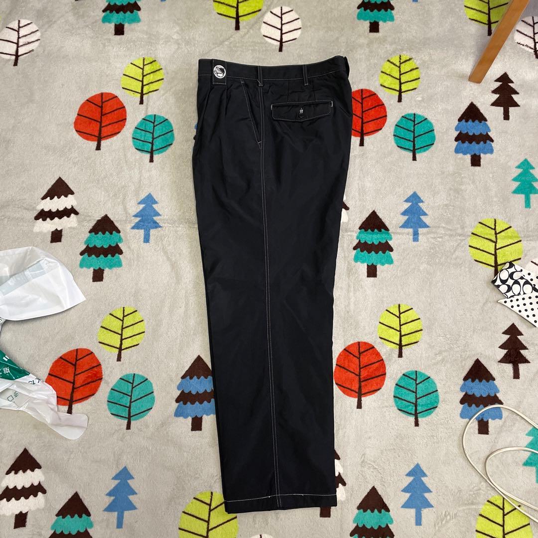 SINACOVAブラックストレートパンツ刺繍ロゴ付き　裏起毛