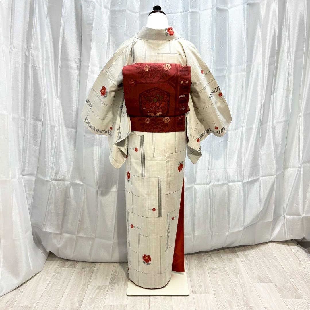 ア*ン様 正絹　紬　十日町細風　小紋　しつけ付き　未着用　フルセット 普段着　フ