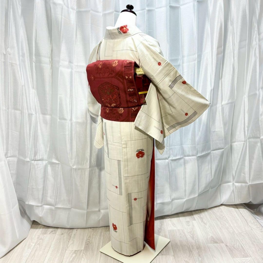 ア*ン様 正絹　紬　十日町細風　小紋　しつけ付き　未着用　フルセット 普段着　フ