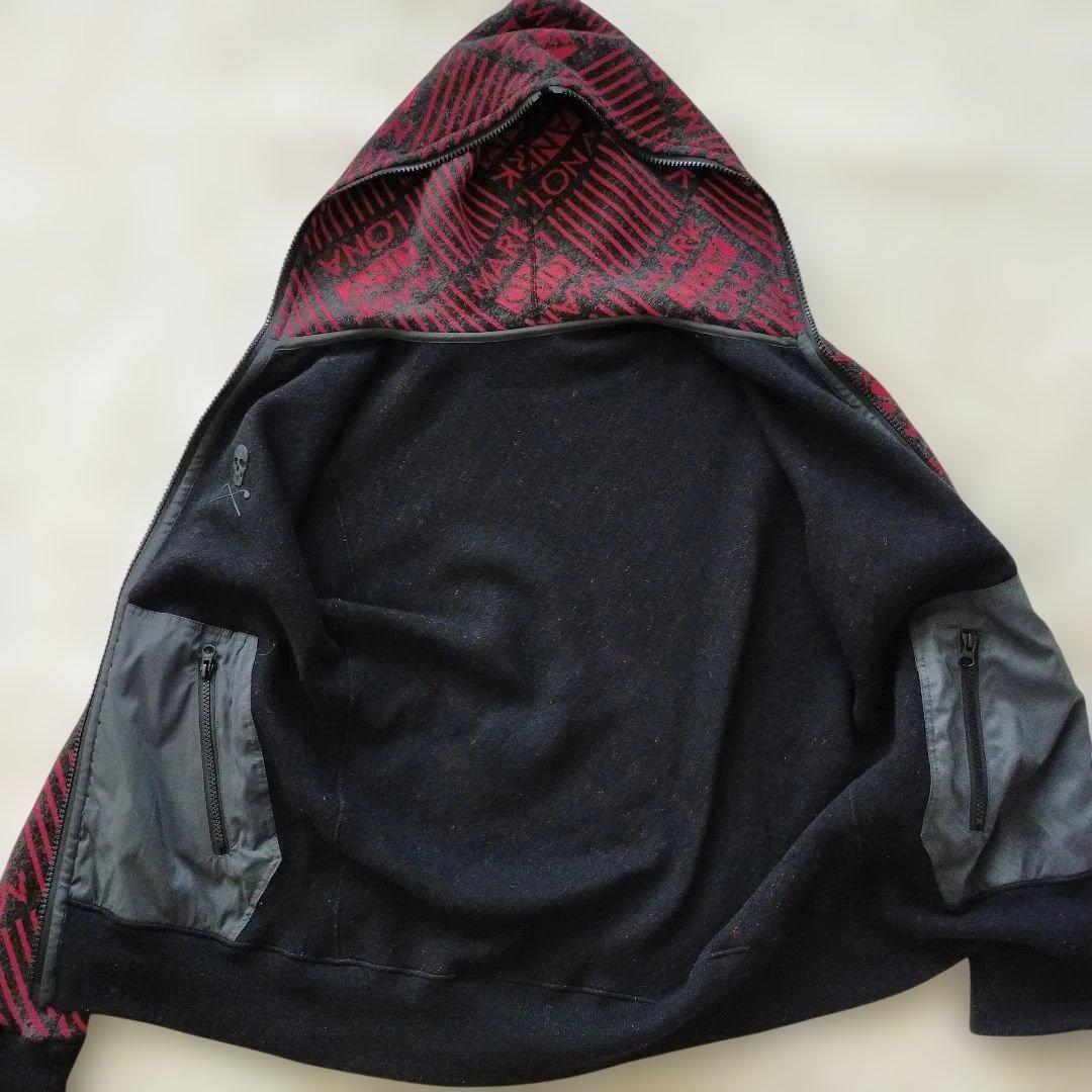 マークアンドロナ リバーシブルニット ウール配合 パーカー スカル 46