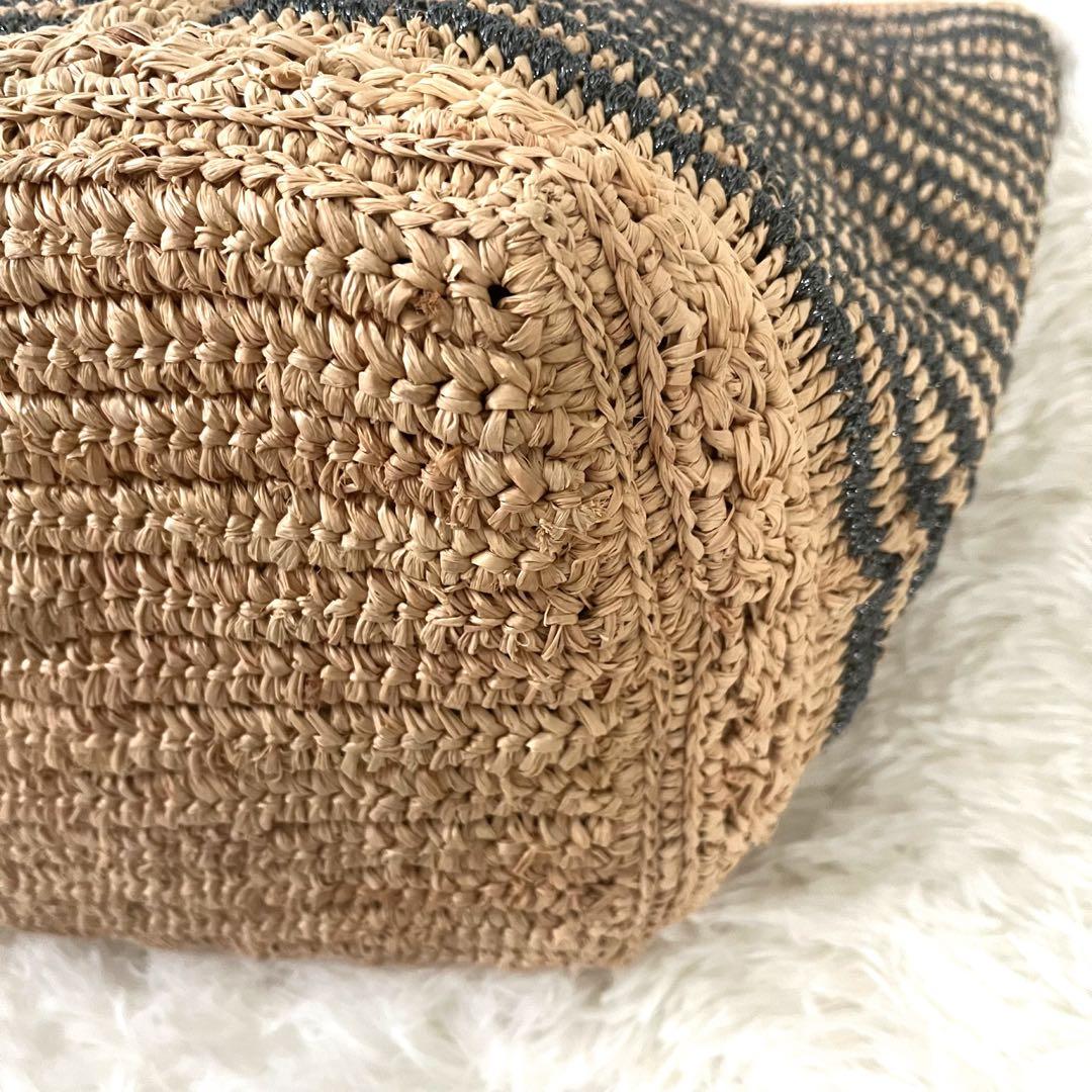 【美品】ヴァネッサブリューノ☆かごバッグ　ラフィア　大容量　ボーダー　天然素材