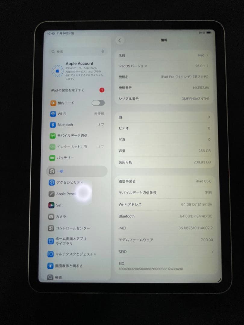 L*y様 ipad pro11 2世代　256GB セルラーモデル　完動品