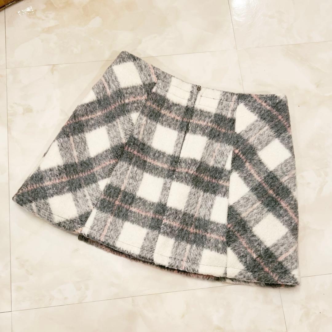 M me eme エムミーエメ　ライトシャギーチェックミニスカート