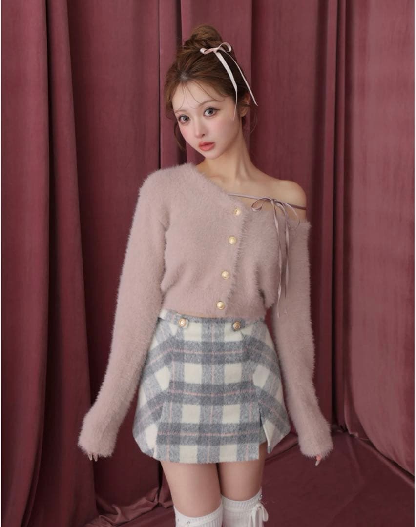 M me eme エムミーエメ　ライトシャギーチェックミニスカート