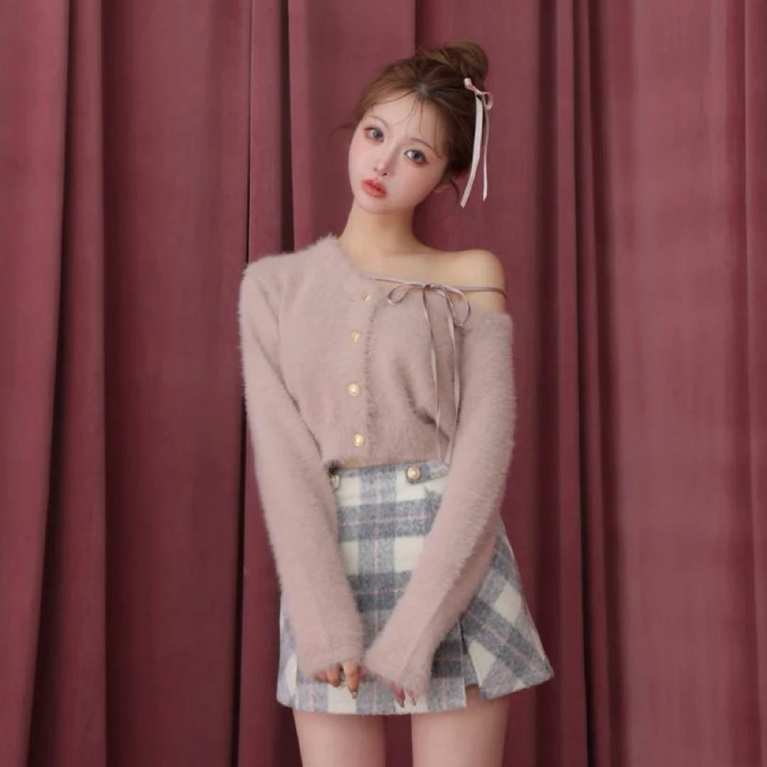 M me eme エムミーエメ　ライトシャギーチェックミニスカート