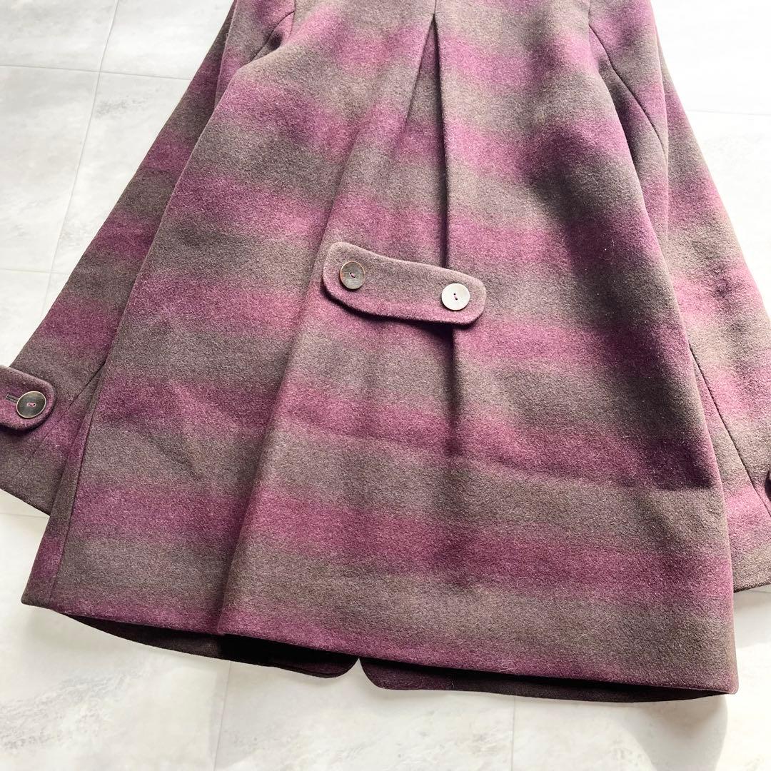 【美品】Pal'las Palace ボーダー ウールコート シェルボタン L