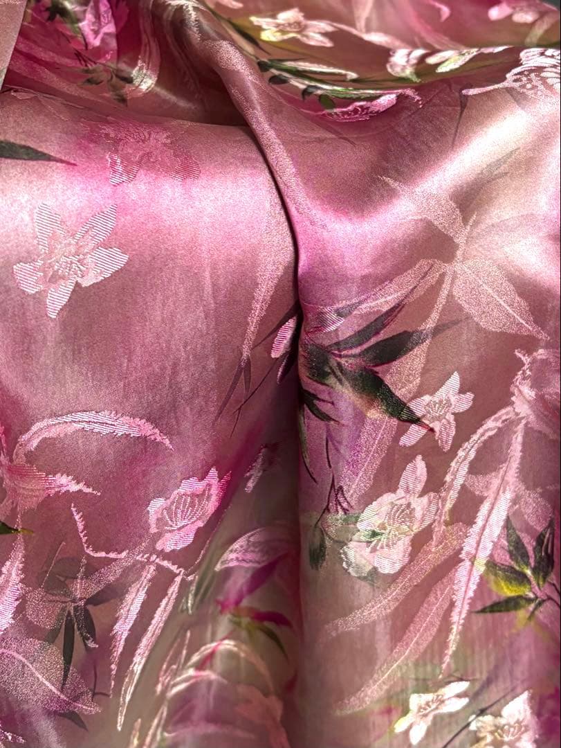 【桃色ワカメページ】ジャカード シルク チャイナドレス ロングワンピース