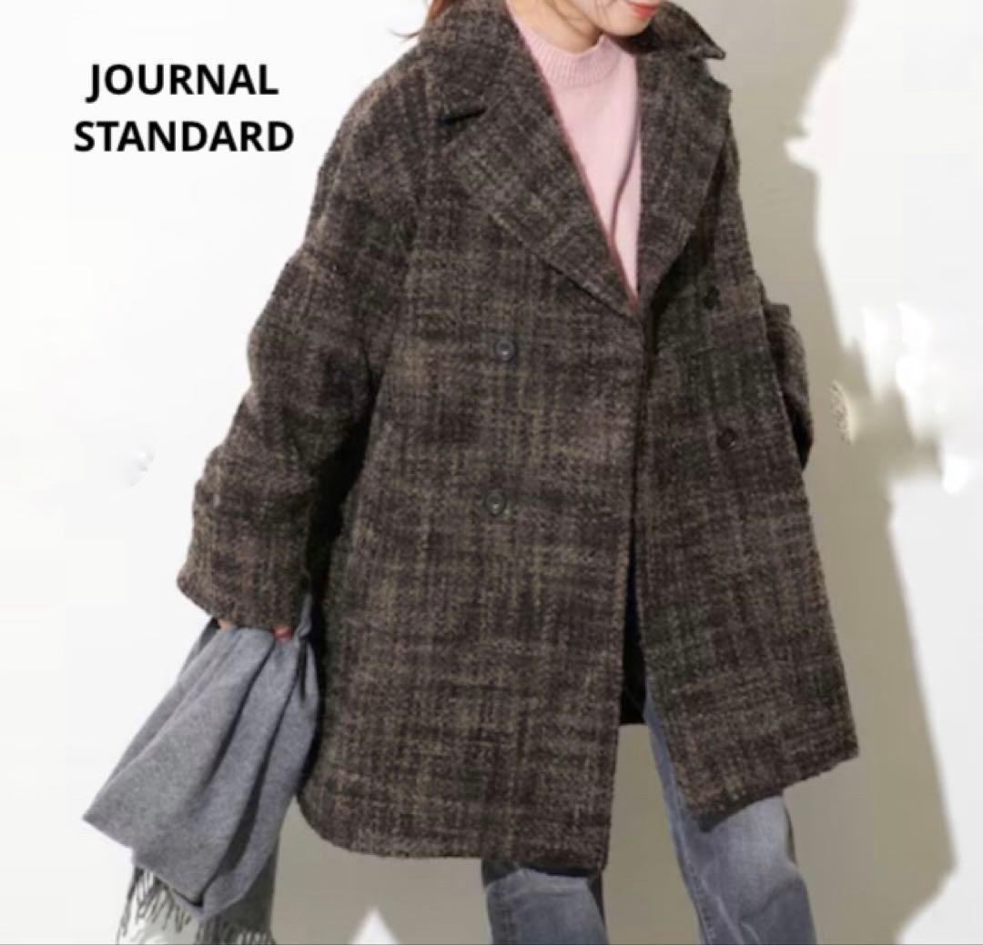 ジャーナルスタンダード BALLIツイードビッグカラーミドルコート ダブル